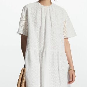 COS White Oversized Tiered Eyelet Dress
